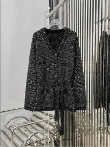 2024 Autumn/Winter New Women's V Neck Wysoka wysokiej jakości cekiny wełniane w pasie Wrap Fashion Casual Women's Wool Cardigan