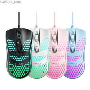 Möss Glödmusspel RGB trådbundet USB Hollow Hole Mouse Pink Home för bärbar dator Y240407