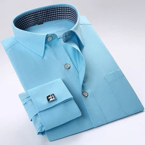 Qualität formelle französische Manschettenknöpfe Shirt Herren Langarm Smoking Male Marke Slim Fit Button Man Manmen Männer Hemden Party Hochzeit 240326