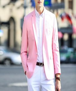 Pink Men Suits gekerbte Revers One Button Casual Prom Anys Slim Fit Blazer Jacke Männer Kostüm Mariage Homme 2 Stück Coatpant 4528598