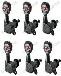 6R Svart gitarrtillbehör för elektriska gitarrsträngar Skullknapp Inställning Pinnar Keys Tuner Machine Heads Guitar Parts5080396