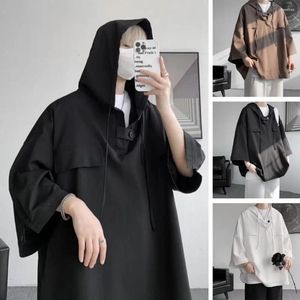 Men's T-skjortor 3 färger Summer Hooded Shirt Men Korean Half Sleeve Pullover Streetwear Loose T-Shirt Topps Drawstring Clothing 2xl-M