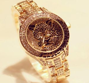 Kadınlar Ladies Diamond Stone Elbise Çelik Leopar Baskı Rhinestone Bilezik Tutiger Kristal Relogio Feminino Bilekliği4537911