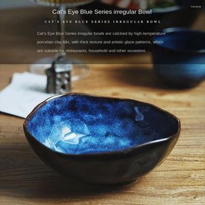 Tigelas tigela caseira criativa de cerâmica 6 5 2,5 polegadas azul multifuncional feito à mão feita à mão artesanal cozinha de utensílios domésticos