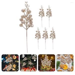 Dekoratif Çiçekler 6 Pcs Crafts Yapay Berry Saplar Noel partisi iyilikler çelenk po sahne ağaç toplama köpük parıltı diy diy sahte Noel malzemeleri