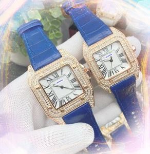 Super Quality luxury women men couple watch Square Roman Tank Series Clock Cow Leather Strap Chain Bracelet All the Crime Diamonds Ring Lady Quartz Wristwatch Gifts