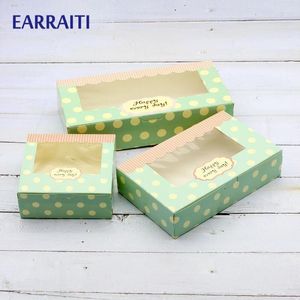 Geschenkverpackung 15pcs Kraftpapierschachtel mit Fenster Keks Süßigkeiten Kuchen -Seidenschal Dekorieren Hochzeitsfeiern Bevorzugung Backboxen Punkte Punkte