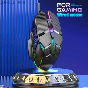 マウス人間工学に基づいたゲームマウスUSBマウスゲームRGB Mause Gamer Mouse 6ボタンLEDサイレントマウスPCラップトップコンピューターY240407