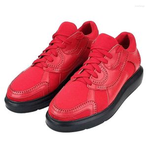 Casual Shoes Red Carved Sports Board In Spring And Summer High Sponge Cake Thick Sole Large Low Heel Silk Men's