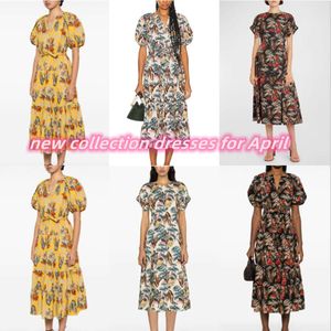 Neue hochwertige Frauen Midi Blumendruckkleider Frauen Sommer Fashion Designer Urlaub Ruched Blumendruck Cascading Midi Kleider Kleidung FZ2404075