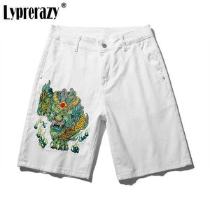 Shorts masculinos lyprerazy nacional maré Pi xiu bordado masculino casual verão solto chinim shorts jeans j240407