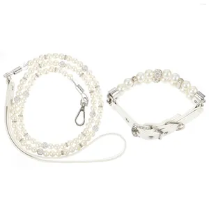 Dog Collars 2 Pcs Elasticity Pet Collar Rhinestone Choker Necklace Pearl Charm Pu Puppy Safe