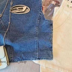 Design Sense Spice Cutout Denim Vest Female 2023 Summer New Sexy Backless Fashion Brand Sleeveless Top 421