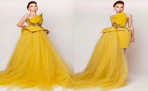 2017 Yeni Elie Saab Gece Elbise Kolsuz Sarı Vintage Balo Önlükleri İki Parça Pageant Sırtsız Özel Kısa Resmi Tül Eve46661462