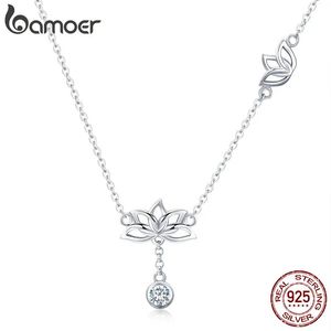 100% 925 Sterling Silver Elegant Lotus Pendant Necklaces Cubic Zircon Flower Necklace for Women Fine Jewelry BSN012 240407
