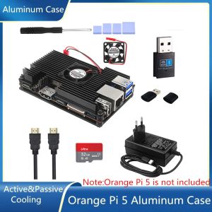 Mice Orange Pi 5 Aluminum Alloy Case with Fan Heat Sink Active Passive Active & Passive Metal Cooling Enclouse Production Box for Opi