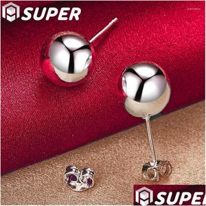 Stud Stud Küpe 925 Sterling Sier 8mm Yuvarlak Pürüzsüz Katı Boncuk Topu Kadınlar İçin Düğün Nişan Partisi Takı Damlası Teslimat Otbcv Dhgiu