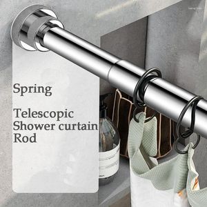 Shower Curtains Spring Curtain Rod Stainless Steel Adjustable Wardrobe Clothes Hanging Simple Bathroom Bracket