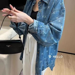 Carta Print Full Retro Denim Jacket Mulheres 2024 Primavera e outono Novo projeto de nicho solto coreano Top casual