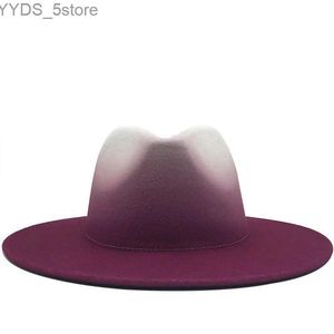 Weitkrempeln Hats Bucket Damen Woll Vintage Trilby Fedora Hut Weit Gentleman Elegant Gradient Rose geeignet für Womens Winter- und Herbst -Jazzhüte YQ240407