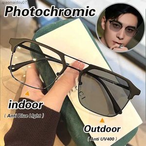 Sonnenbrille modische quadratische photochrome Brille für Männer luxuriöser Antiblau -Licht -Brillen Klassische Farbbrille für Männer Metall Framel2404