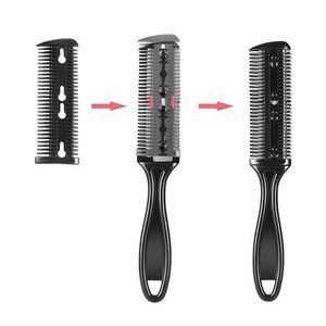 2024 3pcs cortador de cabelo pente duplo cor de corte de cabelo lateral Scissors Hair pente de pente de pente de pente com aço inoxidável lâmina pilha barbela com certeza,