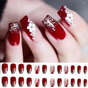 False Nails Detachable Fake Nials White Flowers DIY Ballerina Long French