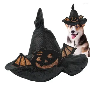 Dog Apparel Pet Witch Hat Costume Adjustable Size With Bat Design Spooky Pumpkin Not Shed Hair For Halloween