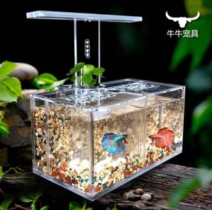 Acrylic fish tank water isolation box office desk LED desk lamp pump filter ecological small aquarium28249463382