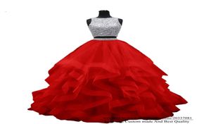 Sukienki Quinceanera 2021 Dwa kawałki Seksowne kryształowe cekiny Party PROM FORMALNE Tiulowe Krzyki Ball Suknia Vestidos de 15 anos Q19425495