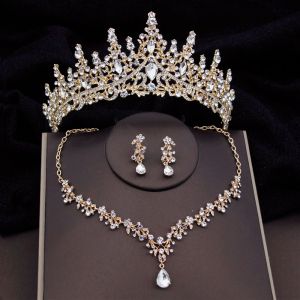 Set di tiaranti barocchi gioielli da sposa set di orecchini corona di lusso collana girocollo set da donna abito da sposa bride bride set accessorio