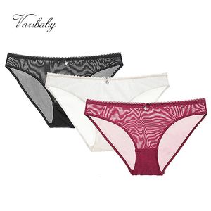 Varsbaby sexy yarn transparent underwear lowwaist briefs solid SXXL panties 3pcslots for young women 240407