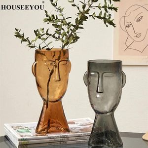 Vasen Nordic Ins Style Face Wohnzimmerstudium Refektorie Schlafzimmer Licht Luxus kleiner Vase Netto Rotglas Dekoration Ornamente