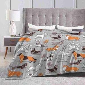 Filtar origami vänner / grå linne textur bakgrund kreativ design bekväm varm flanell filt hund illustration hundar