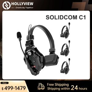 Microfones Hollyland Solidcom C1 Full duplex trådlöst intercom -systemkommunikation headset fjärrkontroll med en öronhörlurmikrofon 1000ft