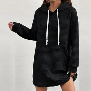 Casual Dresses Women's Autumn/Winter Solid Long Sleeve Loose Hooded Pocket Guard Dress Women Petite