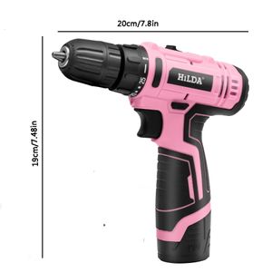 Hilda Electric Drill 12VコードレスドリューバーミニワイヤレスパワードライバーDCリチウムバッテリー240402