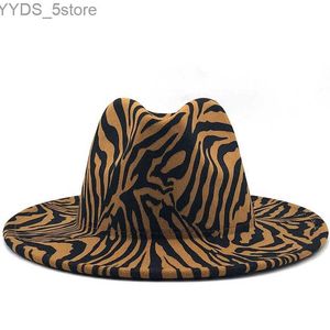 Wide Brim Hats Bucket Simple unisex plain felt jazz Fedora hat with zebra pattern leather band decoration Trilby Panama official wholesale yq240407