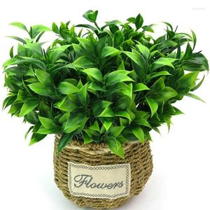 Decorative Flowers 7 Branches Green Artificial Plants Fake Grass Eucalyptus Orange Leaves For Home Shop Garden Bushes Outdoor DIY Decoration