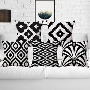 Kudde svartvita täcker hem dekorativt fodral geometriskt mönster fyrkant för bil soffa sittdekor