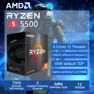 CPUS AMD RYZEN 5 5500 R5 5500 3.6 GHz 6Core 12thRead CPUプロセッサ7NM L3 = 16M 100000000457ソケットAM4シールされ、ファンと一緒に付属しています