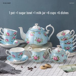 Tee -Sets Bone China European Tea Pot Set Keramik Englisch Nachmittag Tasse Untertasse Zuckerschale Milchglas 15 Stück Geschenkbox