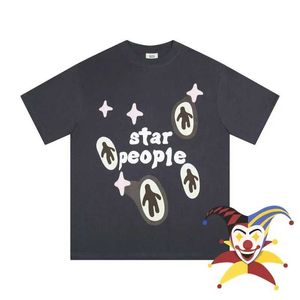 メンズTシャツ壊れた惑星パフプリントスターピープルTシャツ男性女性高品質のカジュアルトップティーTシャツJ240402