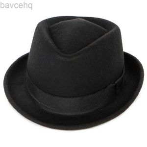 Geniş Memlu Şapkalar Kova Şapkaları Unisex 2022 Sonbahar Kış Kısa Kısa Mızrak Fedoras Kadınlar Yün Fedora Şapkası Erkekler Caz Katı Siyah Vintage Trilby Hat Felt Top Hat Caps 240407