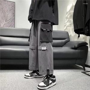 Męskie spodnie mężczyźni luźni wygodne retro elastyczne talia szerokie nogi ładunki spodnie uliczne w stylu koreański
