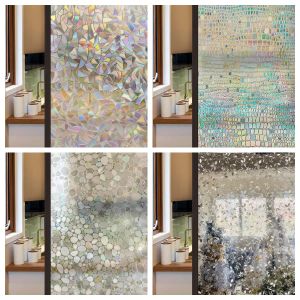 Films Rainbow Window Privacy Film Translucent Stained Glass Vinyl Adhesive Film Static Cling Heat Insulation Window Sticker for Home