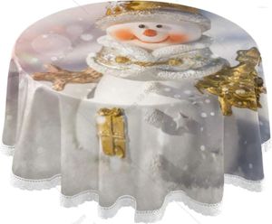 Table Cloth Merry Christmas Happy Round Tablecloth Year Snowman Winter Lace 60 In Dining Decorative For Holiday Home Party