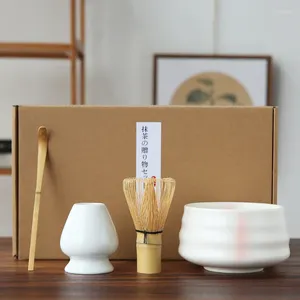 ティーウェアセット4個 /セット伝統的な抹茶パウダーギフトボックス竹スプーンセラミックボウルラック日本茶