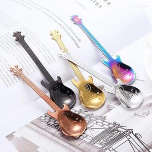 Colheres 1pcs aço inoxidável em forma de guitarra longa maçaneta colher colher colher de chá de mesa de bebida ferramentas de bebida cozinha