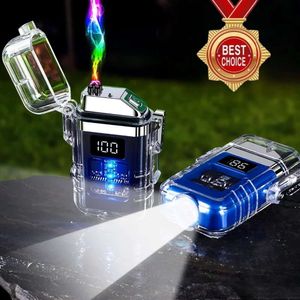 Waterproof and Windproof USB Rechargeable Dual Arc Plasma Pulse Lighter Flameless Battery Display Electric Lighter High-end Gift